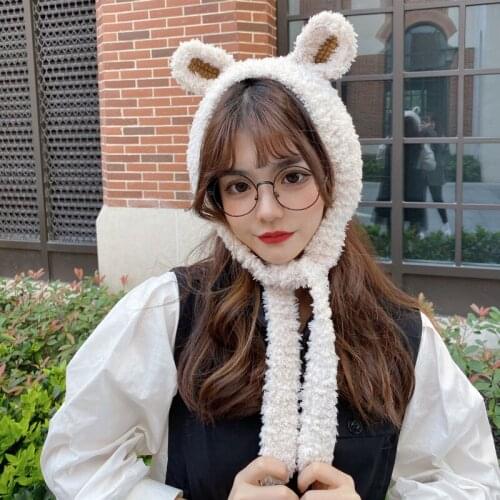 H7760 Women Knitted Bomber Hat Sweet Cute Autumn Winter Earmuff Korean Plush Cap Student Girl Casual Outdoor Warm Fashion Hats