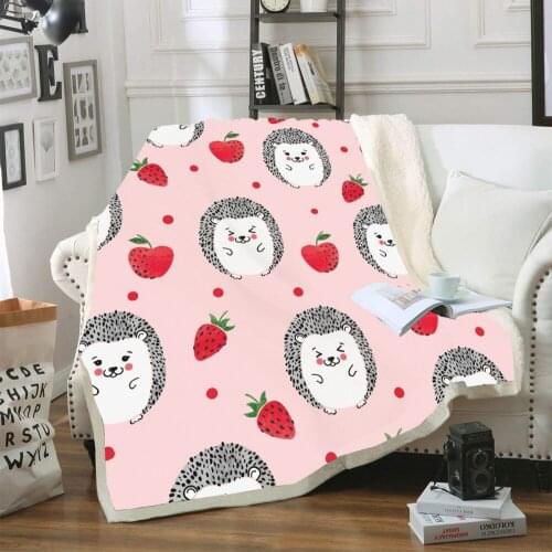 Hedgehog Sherpa Blanket 3D Print Cartoon Animals Fleece Blanket Picnic Travel Throw Blanket For Kids Adults Weighted Blanket