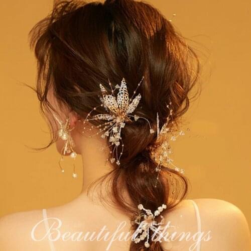 Handmade Flower Bridal Hair Clip Red Brides Beaded Barettes Tiaras Wedding Crystal Hair Accessories заколки на волосы 2021