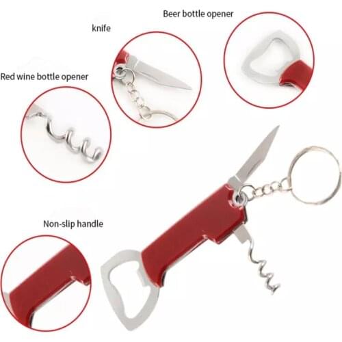 Creative Keychain Bottle Opener Stainless Steel Multi-function Handle Gift Wine Kitchen Tool Wine Beer Bottle Opener
