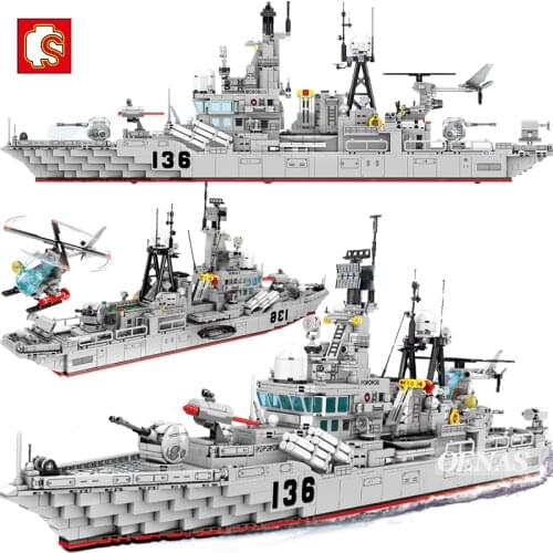 SEMBO MOC Military China 956 Destroyer Navy Aircraft Army Warship Large Model Building Blocks Construction Children Boy Toy Gift