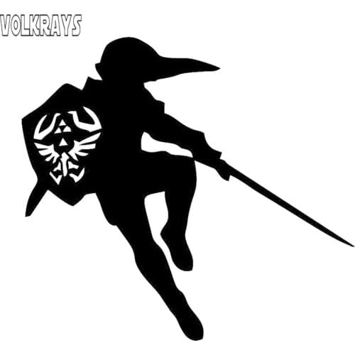 Volkrays Personality Car Sticker Zelda Sword Accessories Reflective Waterproof Sunscreen Vinyl Decal Black/Silver,13cm*14cm