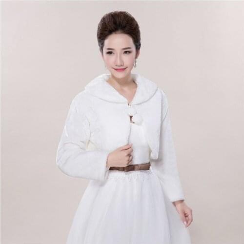 Womens Lady Faux Fur Long Sleeve Shawl Wrap Lapel Collar Pompom Ball Lace Up White Shrug Cape Pashmina Bridal Wedding Party