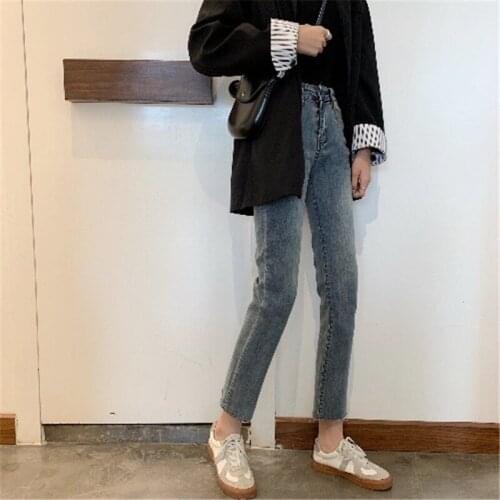 Womens jeans 2019 new autumn and winter high waist was thin straight trousers loose jeans women black pants small pants pants