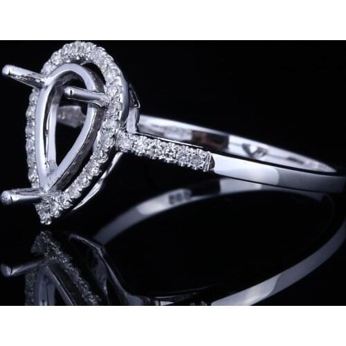 Sterling Silver 925 Engagement Semi-mount Pave Genuine Natural Diamond Women Jewelry Wedding Fine Ring Setting 10x6mm Pear Cut