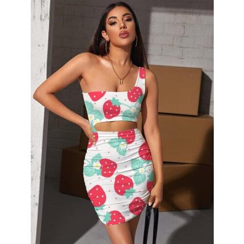 KYKU Strawberry Dress Women Flower Vestido Sexy Lovely Bodycon Dress Harajuku 3d Print Womens Clothing Club Beach Korean Style