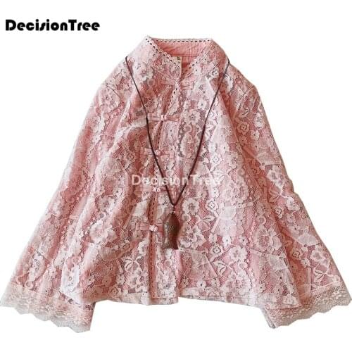 2021 floral embroidered women female blouse chinese traditional cotton linen blouse for lady daily casual tops chiffon blouse