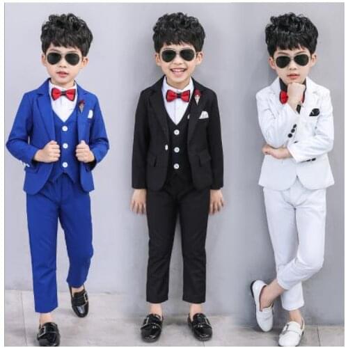 2019 wedding Flowers Boys Suits Blazers Formal Children sets Tuxedo Dress Party clothing 3pcs vest pant coat ceremony Costumes