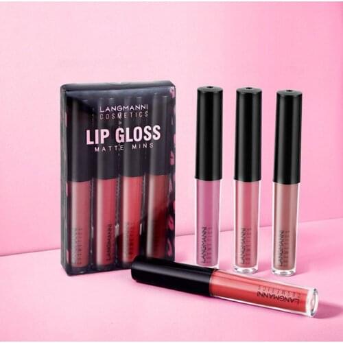 4pcs/Set Korean Makeup Long Lasting Sexy Lip Gloss Set Matte Velvet Liquid Lipstick Waterproof Moisturizing Lip Makeup Cosmetic