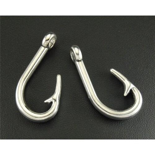 5pcs Charms Large Fish Hook Silver Color Handmade Pendants Jewelry Findings