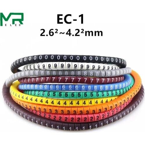 500PCS EC-1 Cable Wire Marker 0 to 9 For Cable Size 2.5 sqmm Colored