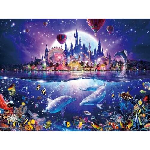 5D DIY Full Square diamond embroidery dolphin&castle diamond painting Cross Stitch full drill Rhinestone mosaic home decoration