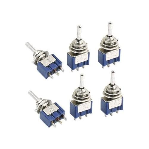 6Pcs Blue Tread Mounting 3 Terminals ON-OFF-ON Mini Toggle Switch 6A AC125V