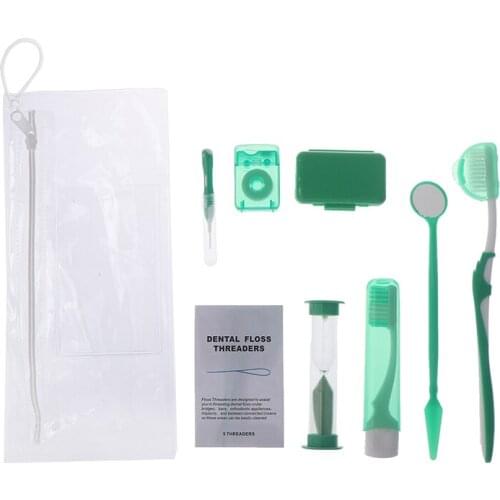 8Pcs/Set Dental Teeth Orthodontic Kits Oral Cleaning Care Whitening Tool Suit Interdental Brush Floss Thread Wax Mirror 4 Colors