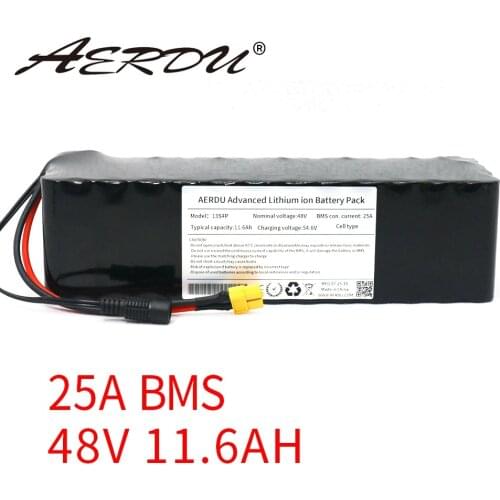 AERDU 48V 11.6Ah 13S4P 12Ah With 54.6V 2A Charger 1000W 18650 li-ion battery pack electric vehicle ebike bicycle scooter motor