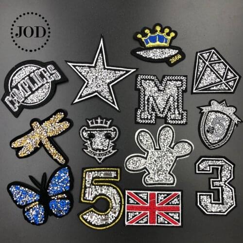 JOD Rhinestone Iron on Patches for Clothing Diamond Decorative Embroidery Clothes Patch Applique Crystal Stickers Badges Biker