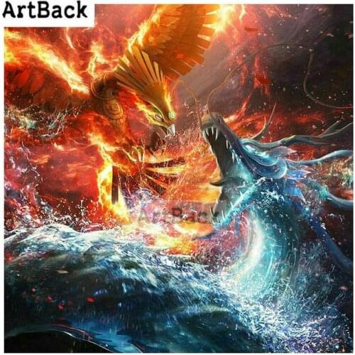 ARTBACK 5d diy diamond painting fire phoenix ice dragon diamond embroidery full square drill rhinestone home decoration