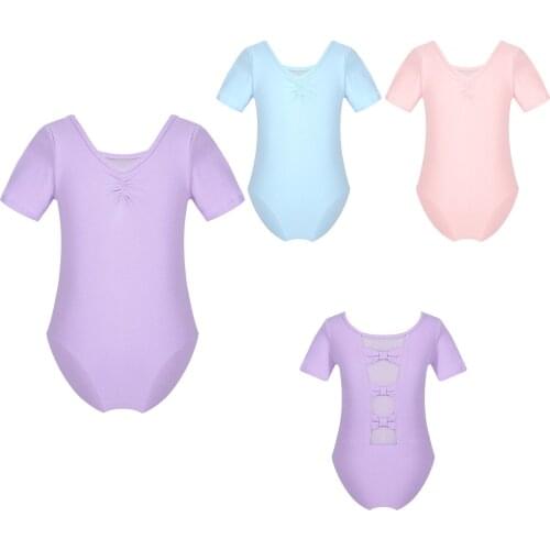 Girls Ballet Leotards High Quality Ballet Bodysuit Teen Mesh Bowknot Dancewear Kids Cotton Short Sleeve Gymnastics Leotards
