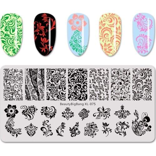 BEAUTYBIGBANG Nail Stamping Plate Template Vine Butterfly Flower Nail Tool Plants Leaves Irregular Plate Image Nail Stamping
