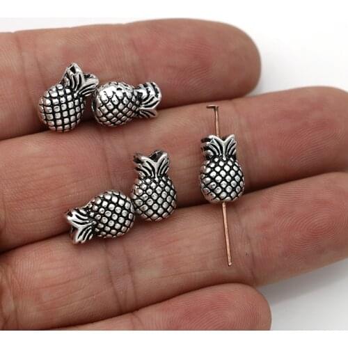 20PCS Antique Silver Pineapple Spacer Beads Vintage Loose Beads for Jewelry Making Bracelet Accessories DIY 13x9mm