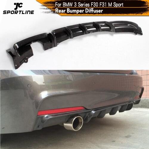 Carbon Fiber / FRP Black Rear Bumper Guard Diffuser Spoiler Lip for BMW F30 M Sport Bumper 2012 - 2017 Single Exhaust One Outlet
