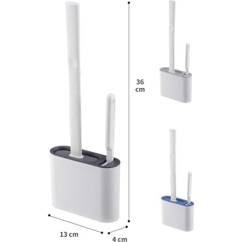 Toilet Brush With Holder And Plunger Set Wall-Mounted Flexible Silicone Bathroom Scrub Toilet Brush Set SNO88