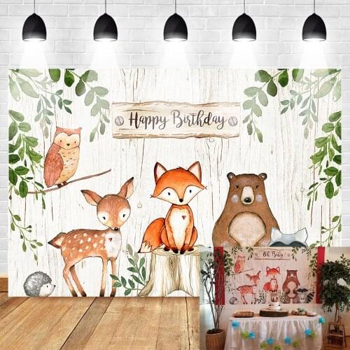 Mehofoto Woodland Baby Shower Birthday Backdrop Newborn Fox Bear Animals Photography Background Birthday Party Banner Backdrops