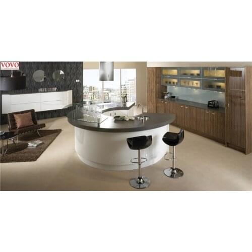 High gloss white and wood grain kitchen cabinet