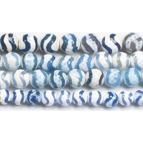 Faceted Blue Water Wave Dzi agates Round Beads 14.5"For DIYJewelry making! Mixed wholesale for all items