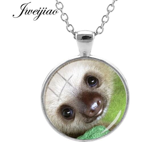 JWEIJIAO Sloth Bradypod Animal Necklaces Clothes Accessories Glass Cabochon Dome Adjustable Link Chain Jewelry ZZ67