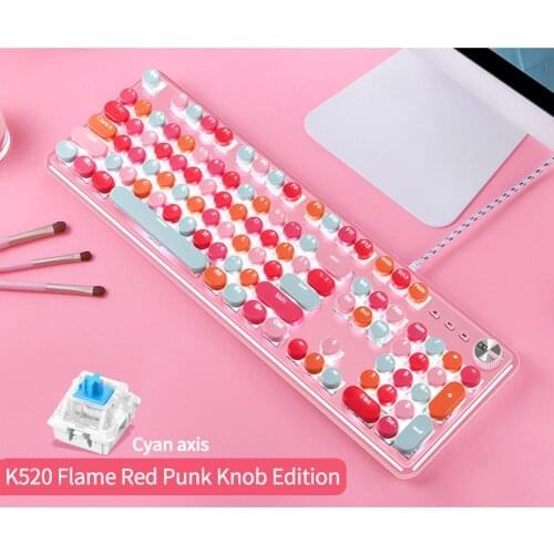 Mixed Color Version K520 Waterproof Real Mechanical Lipstick Keyboard Net Red Retro Punk Laptop Keyboard for Gaming Keyboard
