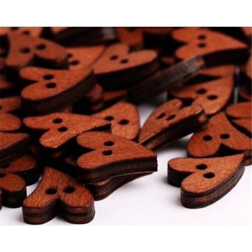 Brown Wood Sewing Heart Shape Buttons Craft Scrapbooking 16*20mm For Kids Cloth Garment Accessories Needlework Decorations 50pcs