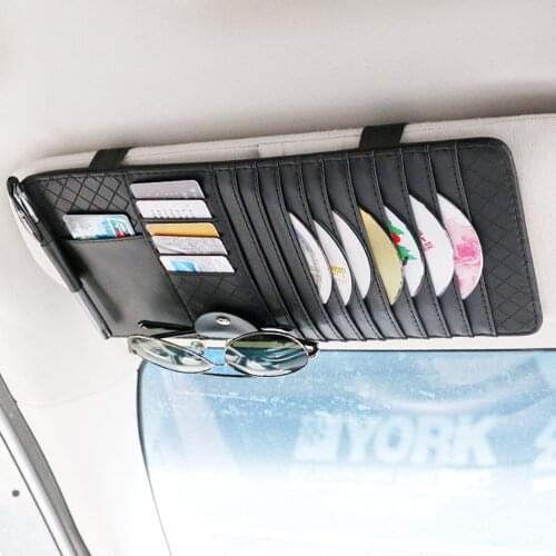 Pu Leather Sun Visor Holder Bag Easy Install Card Slot Pen CD Leather Organizer Holder Clips For Car Vehicle Accessories A30