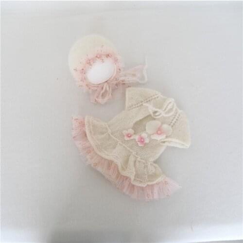 Newborn Lace Ruffles Dress And Handmade Knit Bonnet Photography Prop Baby Girl Lace Knit Outfits With Photo Props