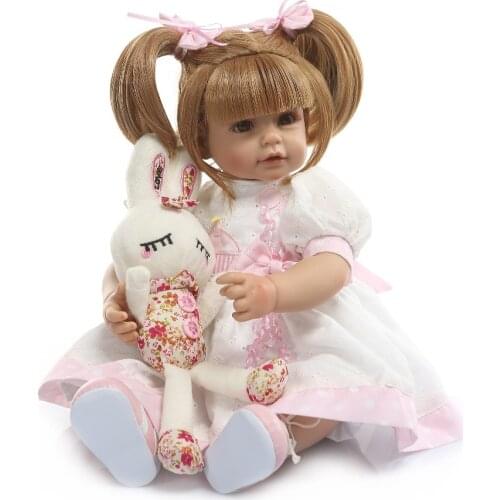 NPK 50cm soft Silicone Reborn Girl Baby Doll Toy Lifelike Pink Princess Dress Newborn Babies Doll Cute Birthday Gift