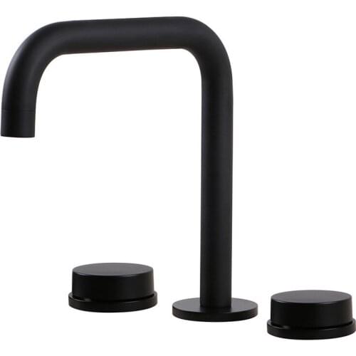 L Style Black plated brass bathroom sink faucet Basin Cold Hot water faucet,top quality three holes two handles