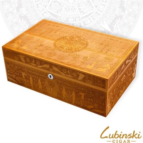 LUBINSKI Brown Cedar Wood Cigar Humidor W/Lock & Humidifier Hygrometer Case Hold 75 Cigars Box Fit Cohiba Cigar Tobacco Storage