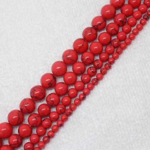 Mini. Order is $7! 4-10mm Red Howlite Turquoises Round DIY Jewelry Making Loose Beads 15"