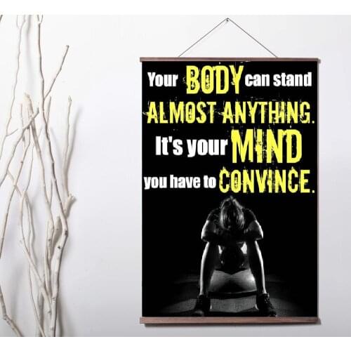 Motivational Bodybuilding Quotes Art Canvas poster decoration painting with solid wood hanging scroll