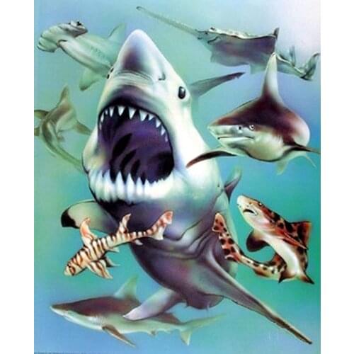 JMINE Div 5D shark fish underwater Full Diamond Painting cross stitch kits art High Quality Animal 3D paint by diamonds