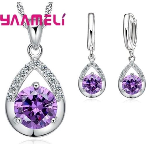 925 Sterling Silver Bridal Jewelry Sets Romantic Style Water Drop Austrian Crystal Women Engagement Necklace Earrings