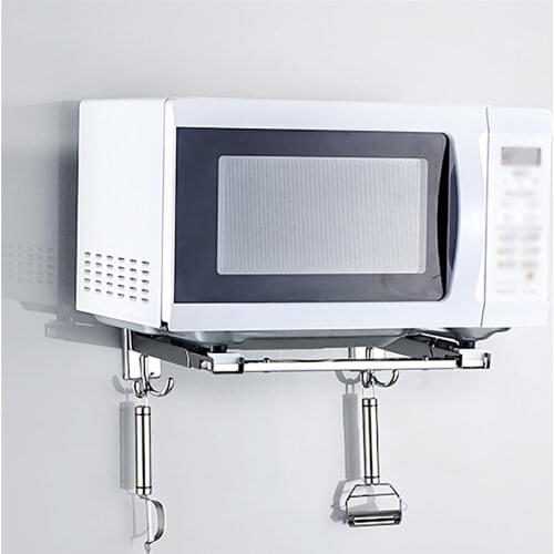 304 Stainless Steel Microwave Oven Wall Mounted Storage Shelf Kitchen Retractable Oven Wall Bracket Thickened Organizer Rack