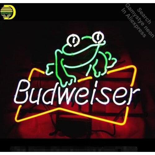 Neon Sign for Budweiser Frog neon bulb Sign Neon Lights Sign glass Tube Handcraft Art Iconic Sign Wall Neon Lamp Beer Bar Lamp