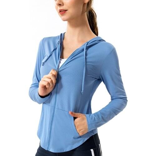 Autumn New Sun Protection Clothing Women Long-Sleeve Zipper Slim Breathable Sports Outdoor Running Fitness Hoodie Yoga Jacket