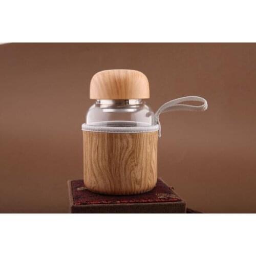 New bamboo cover portable outdoor glass with tea leakage advertising cup