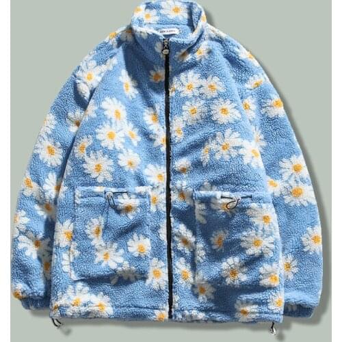 Harajuku Retro Daisy Print Parka Men 2021 Hip Hop Streetwear Loose Parkas Winter Keep Warm Thicken Couple Oversized Jacket Coats