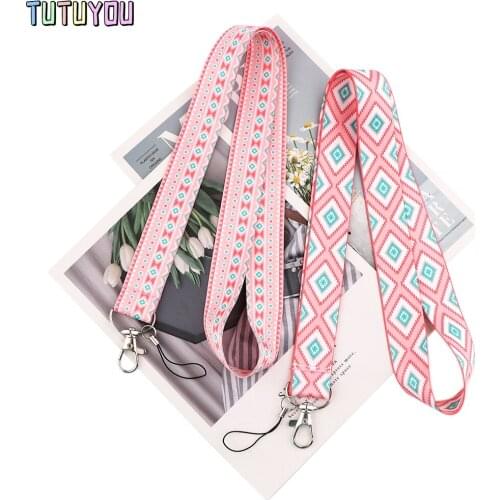 PC3031 Bohemian Style Pink Diamond Fashion Lanyard Badge ID Lanyards Mobile Phone Rope Key USB Lanyard Neck Straps Accessories