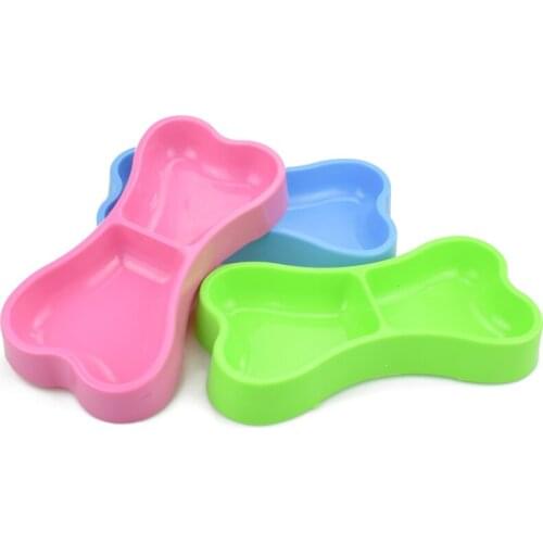 Plastic Dog Bowl for Food Dog Cat Pet Bowl for Dogs Water Dish Cat Bowls Travel Bone Feeder Double Groove 1Pc