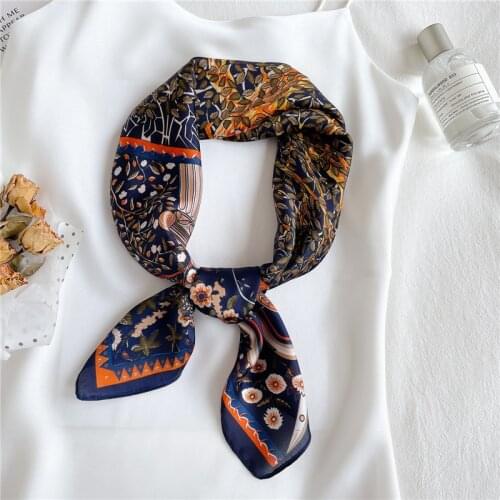2021 Retro Tree Print Square Scarf For Women Satin Silk Shawl Headband Foulard Hijab Head Wraps Lady Neckerchief Female Bandana