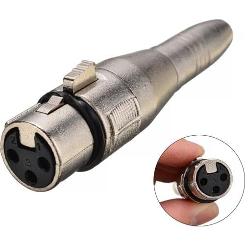 Silver 3-Pin XLR Female to 1/4" 6.35mm Stereo Female Plug Mic Adapter for Audio Video Microphone Equipment Connector Cables